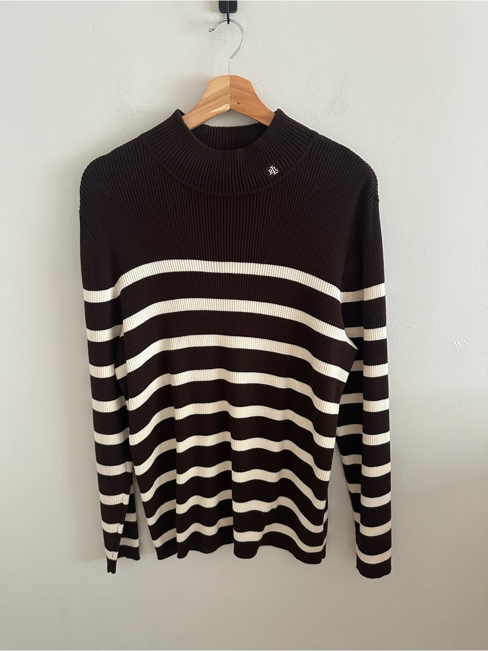 Vintage Lauren Ralph Lauren brown striped mock neck sweater - Picture 2 of 7